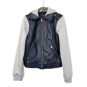 Ib Diffusion Faux Leather Jacket Juniors Size Medium Navy Knit  
